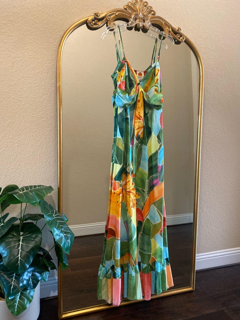 Farm Rio Printed Tropical Leaf Tie-Front Maxi Dress Size S - Picture 4 of 11